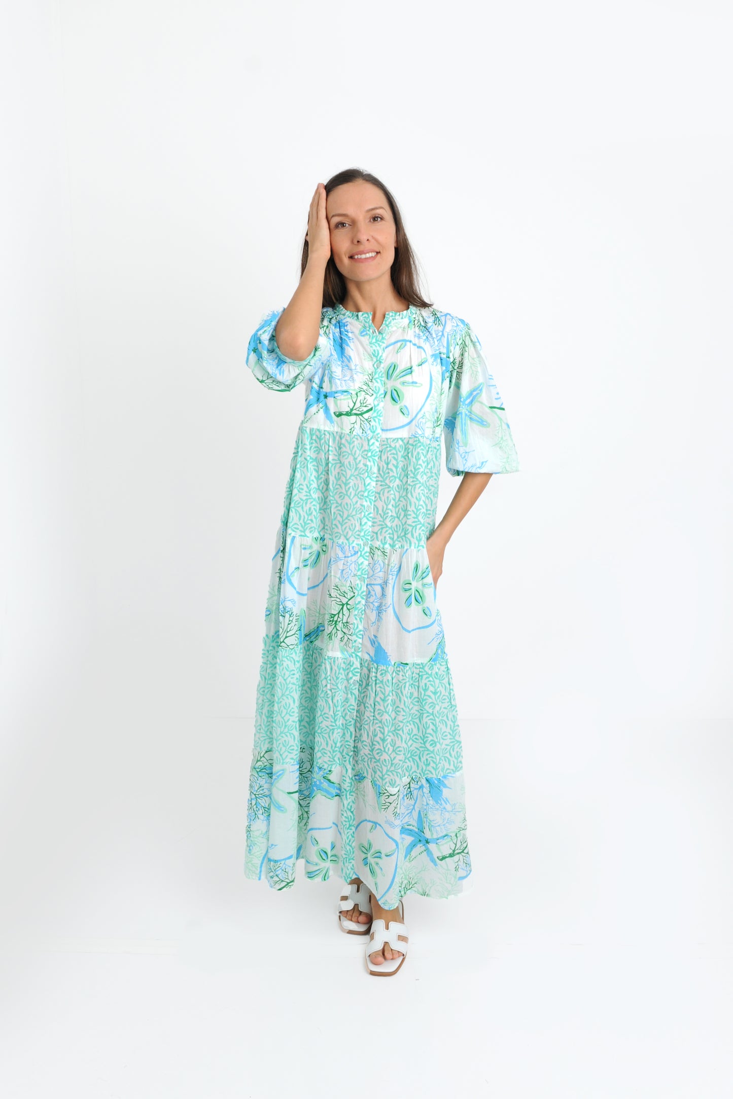 Nautilus Aqua Maxi Dress NOW ON SALE