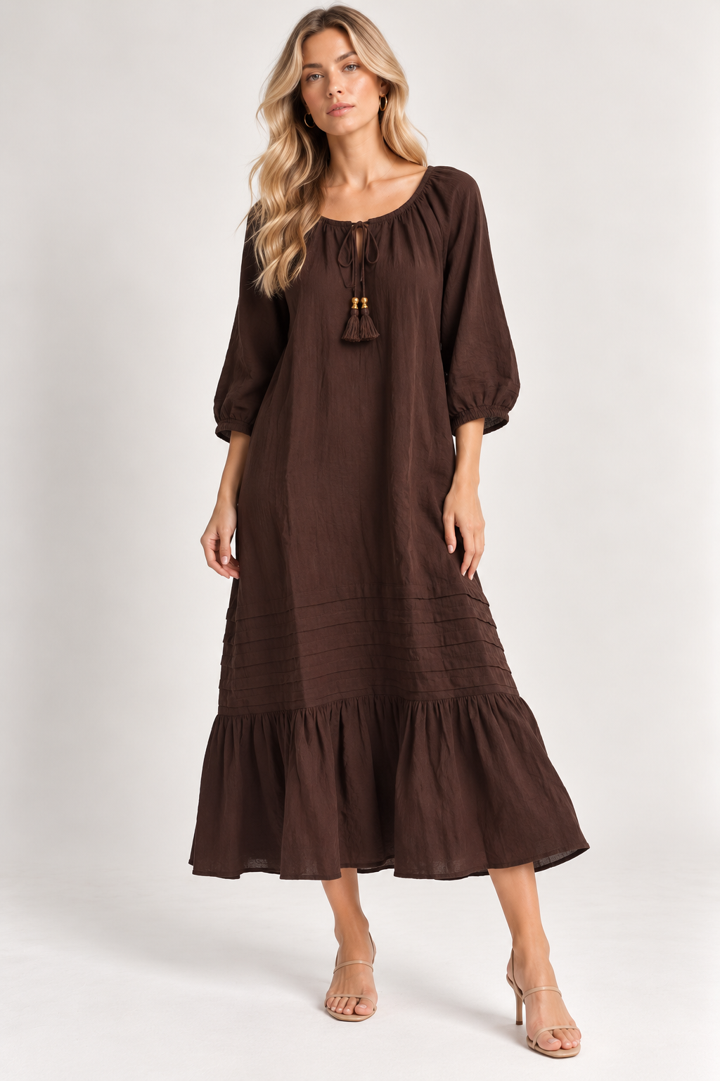 PLEATED CHOCOLATE MAXI DRESS IN SPECIAL PRICE, NO RETURNS