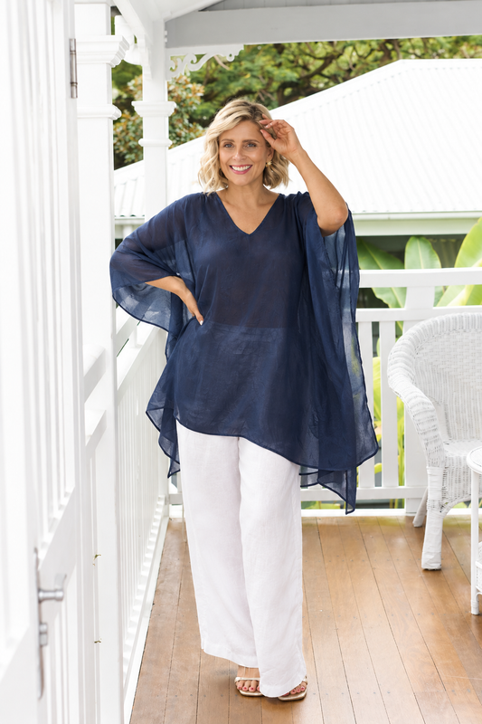 SILK KAFTAN NAVY TOP IN SPECIAL PRICE, NO RETURNS