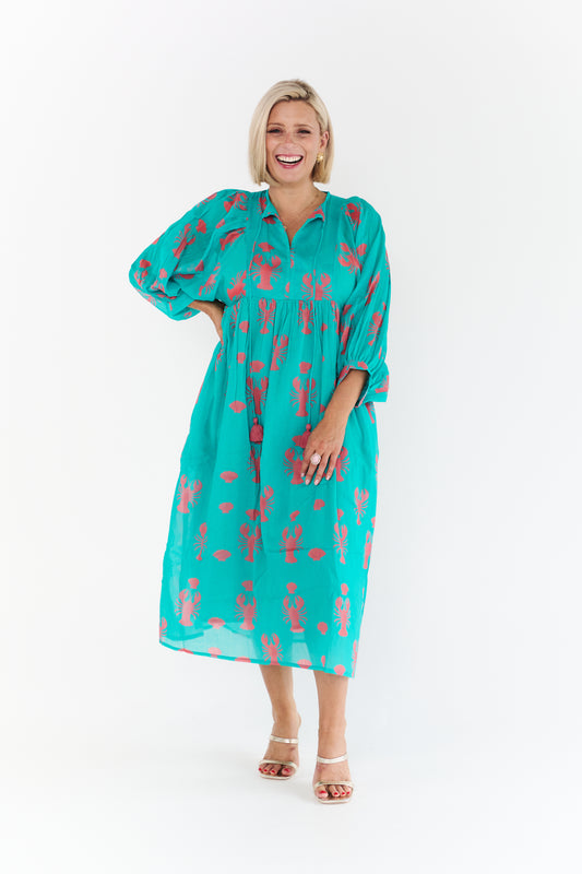 LOBSTER TEAL MIDI DRESS