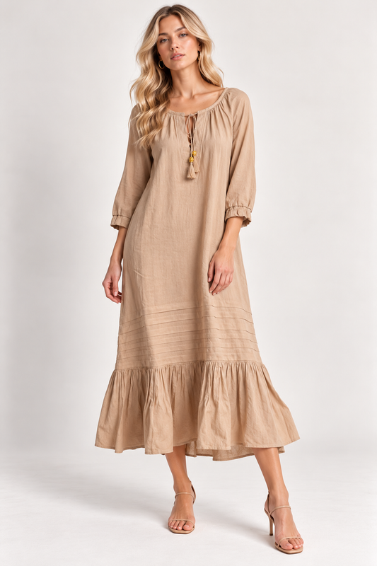 PLEATED CREAM MAXI DRESS IN SPECIAL PRICE, NO RETURNS